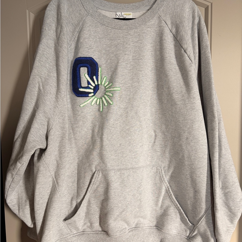 Aerie Gray Sweatshirt with Blue and Green Patch XXL
